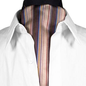 Mens Ascot Cravat Brown Beige Striped Formal Wedding Necktie Scarf Classic